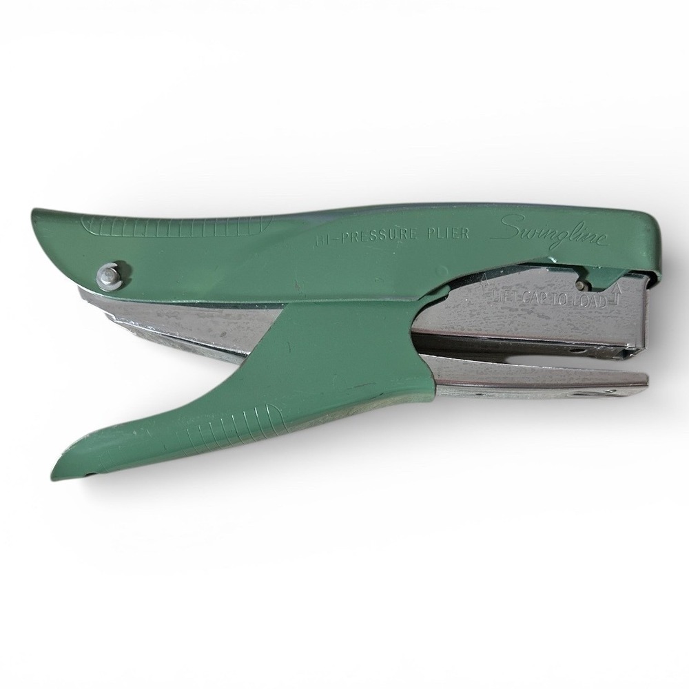 Vintage Swingline Hi-Pressure Plier No. 16 Hand Stapler WORKS Green & Silver‎